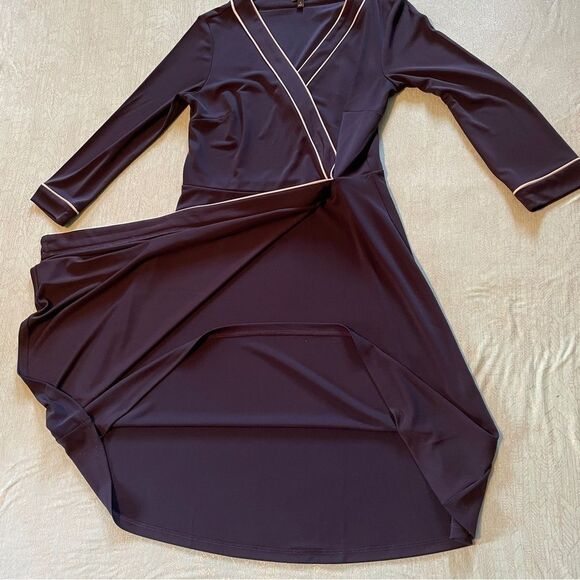 TALBOTS Navy with white contrast piping trim faux wrap dress, fully lined, sz S - Picture 11 of 15